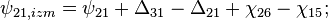 \psi_{21,izm} = \psi_{21} + \Delta_{31} - \Delta_{21} + \chi_{26} - \chi_{15};