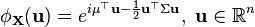 \phi_{\mathbf{X}}(\mathbf{u}) = e^{i \mathbf{\mu}^{\top} \mathbf{u} - \frac{1}{2}\mathbf{u}^{\top} \Sigma \mathbf{u}},\; \mathbf{u} \in \mathbb{R}^n